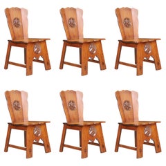 Set of Six Rural Oak Dining Chairs, Spain, 1950s