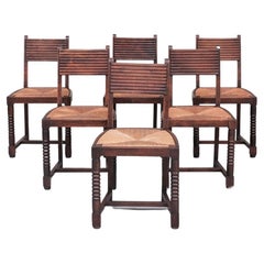 Set of Six Rush Mid-Century Dudouyt Style Dining Chairs, '6'