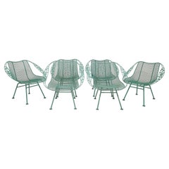 Vintage Set of Six Russell Woodard Sculptura Chantilly Rose Patio Armchairs, Circa 1950s