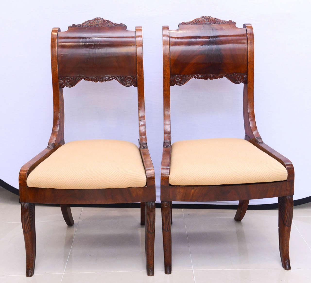 Set of Six Russian Neoclassic Mahogany Dining or Side Chairs In Excellent Condition For Sale In Hollywood, FL