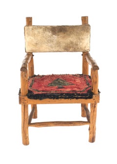 Set of 6 Rustic Adirondack Hooked Rug Arm Chairs
