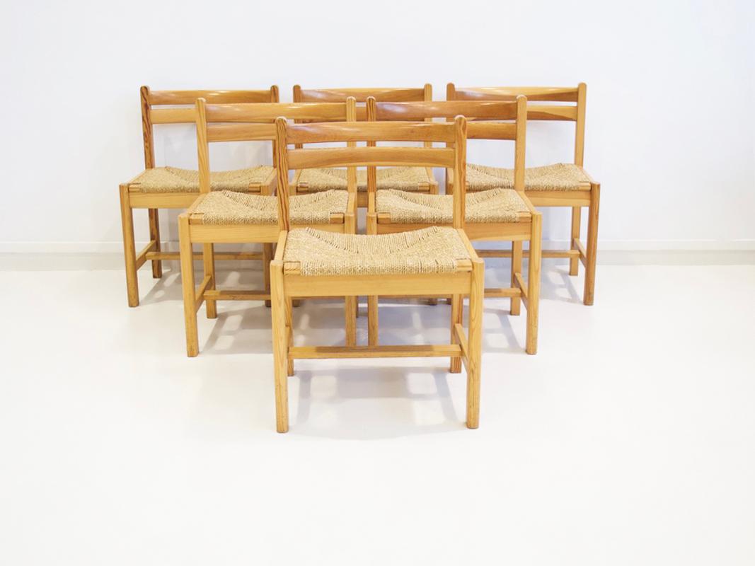 Set of Six Rustic Chairs, Model Asserbo, by Børge Mogensen In Fair Condition In Madrid, ES