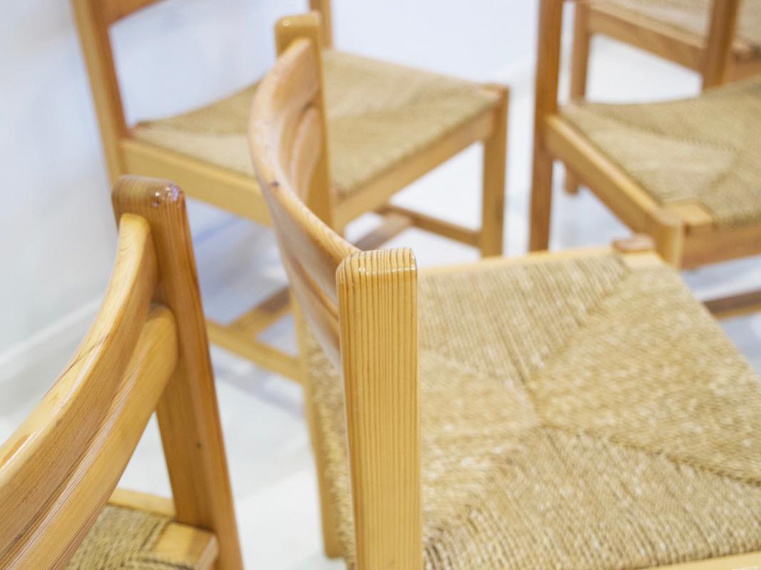 Papercord Set of Six Rustic Chairs, Model Asserbo, by Børge Mogensen