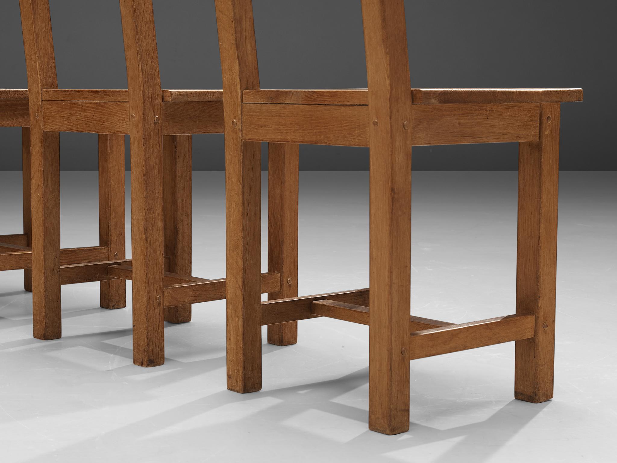 Set of Six Rustic French Dining Chairs in Oak 6