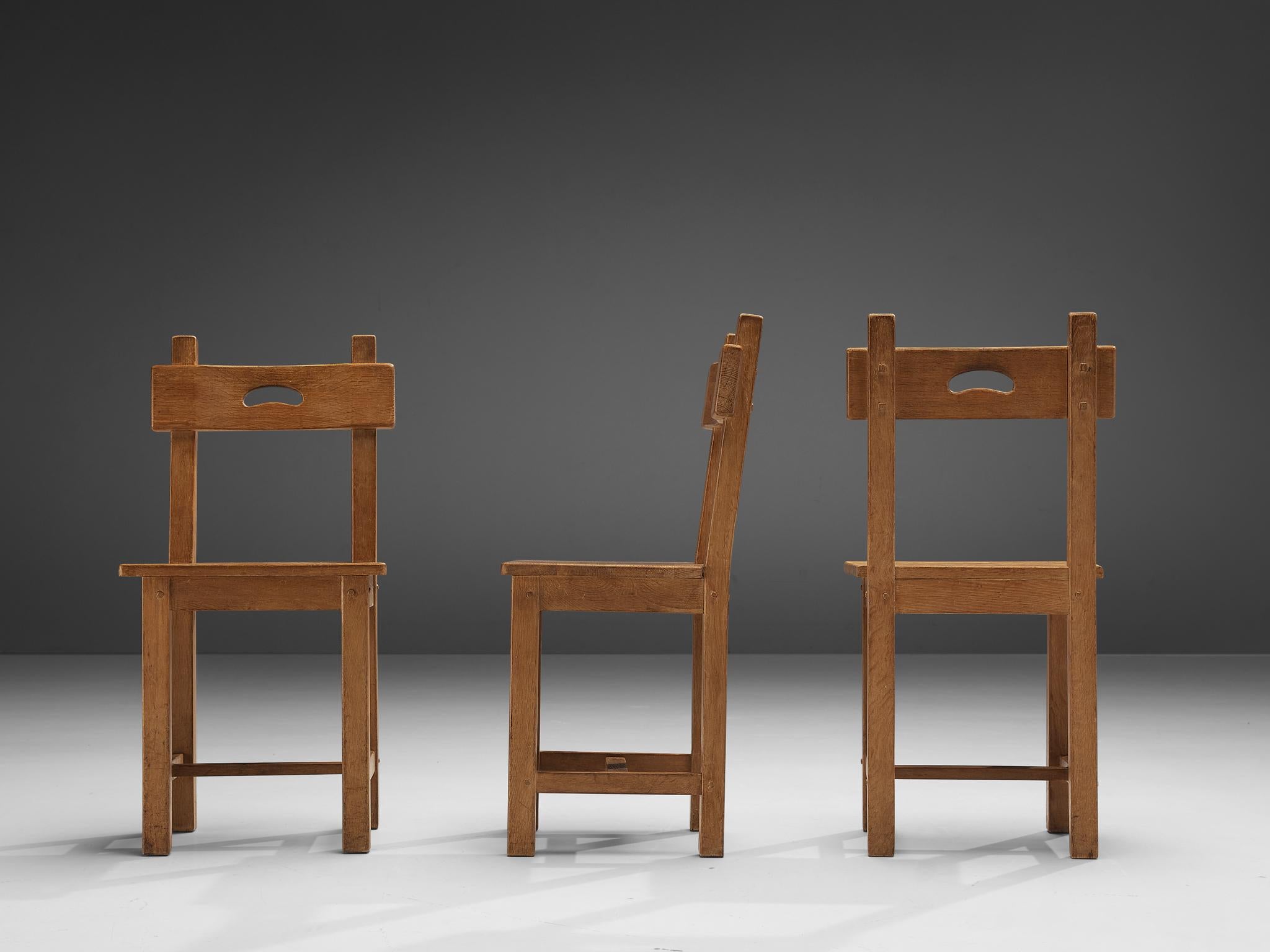 Set of Six Rustic French Dining Chairs in Oak 3