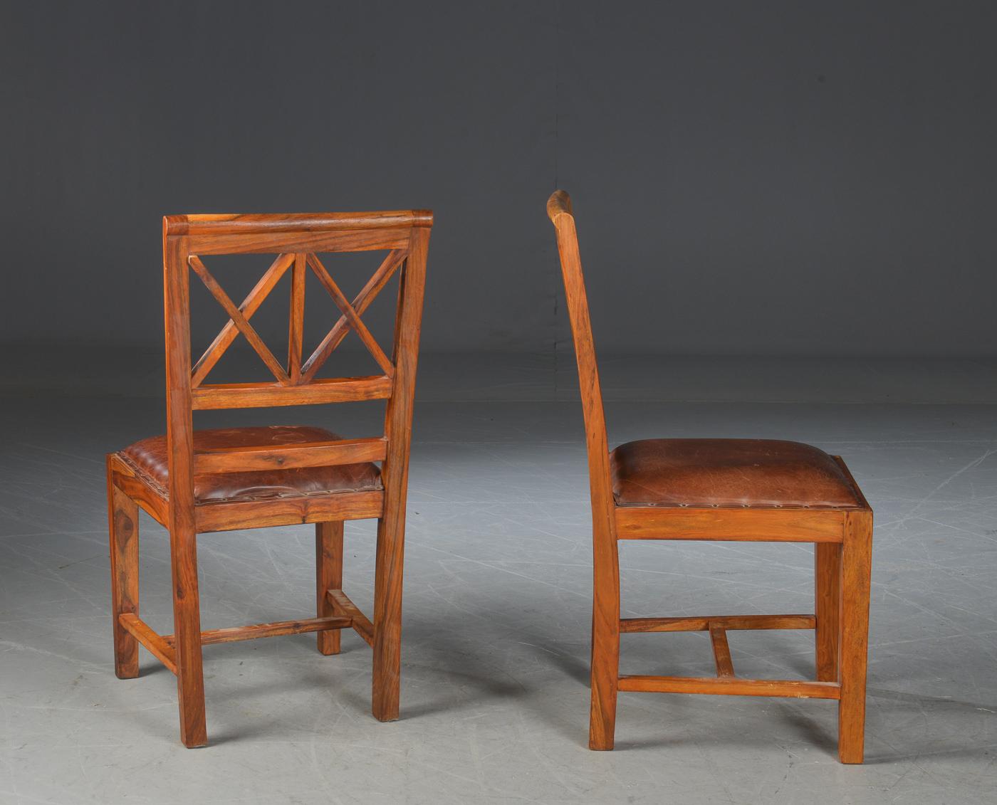 Danish Set of Six Rustic Hardwood Dining Chairs