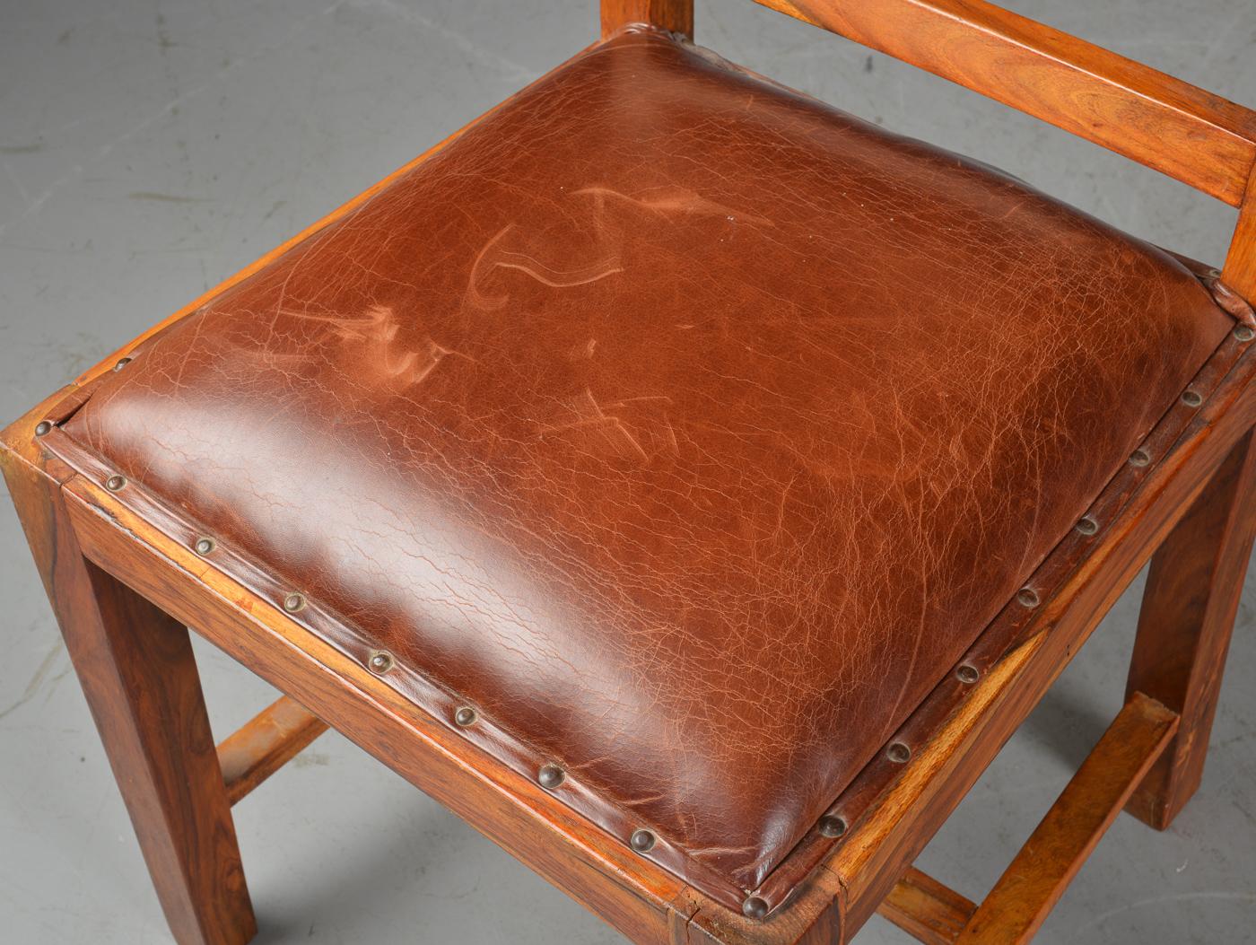 Hand-Crafted Set of Six Rustic Hardwood Dining Chairs