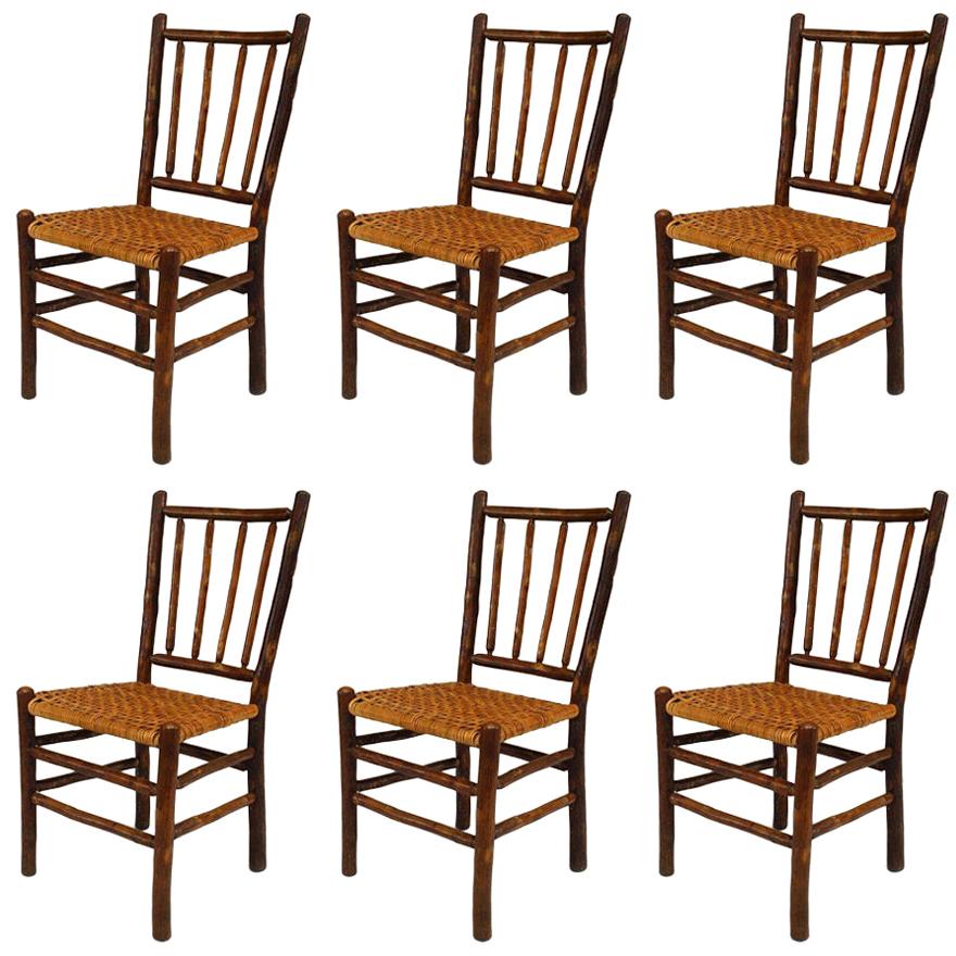 Set of 6 Rustic Old Hickory Rattan Side Chairs