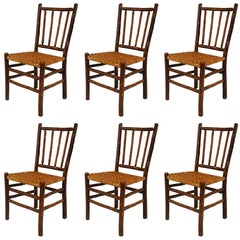 Set of 6 Rustic Old Hickory Rattan Side Chairs