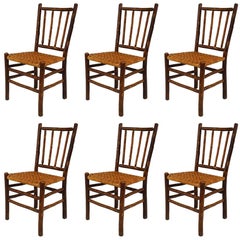 Used Set of 6 Rustic Old Hickory Rattan Side Chairs