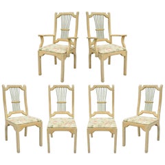Set of Six Rustic Primitive French Country Wood Spindle Dining Chairs Cabin Vtg
