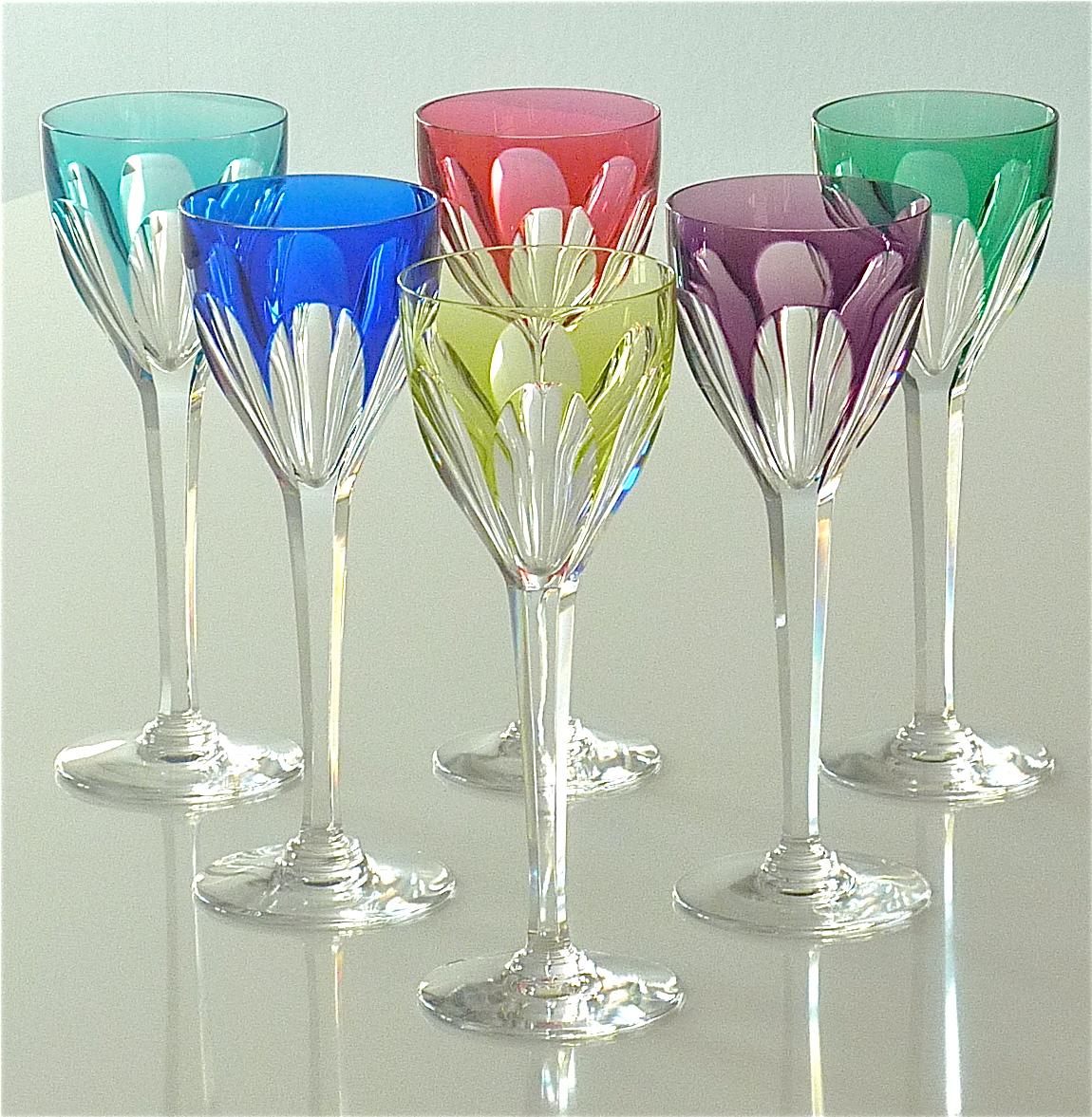 Set of Six Saint Louis Crystal Cut Wine Glasses Stemware Moser Baccarat Style 1