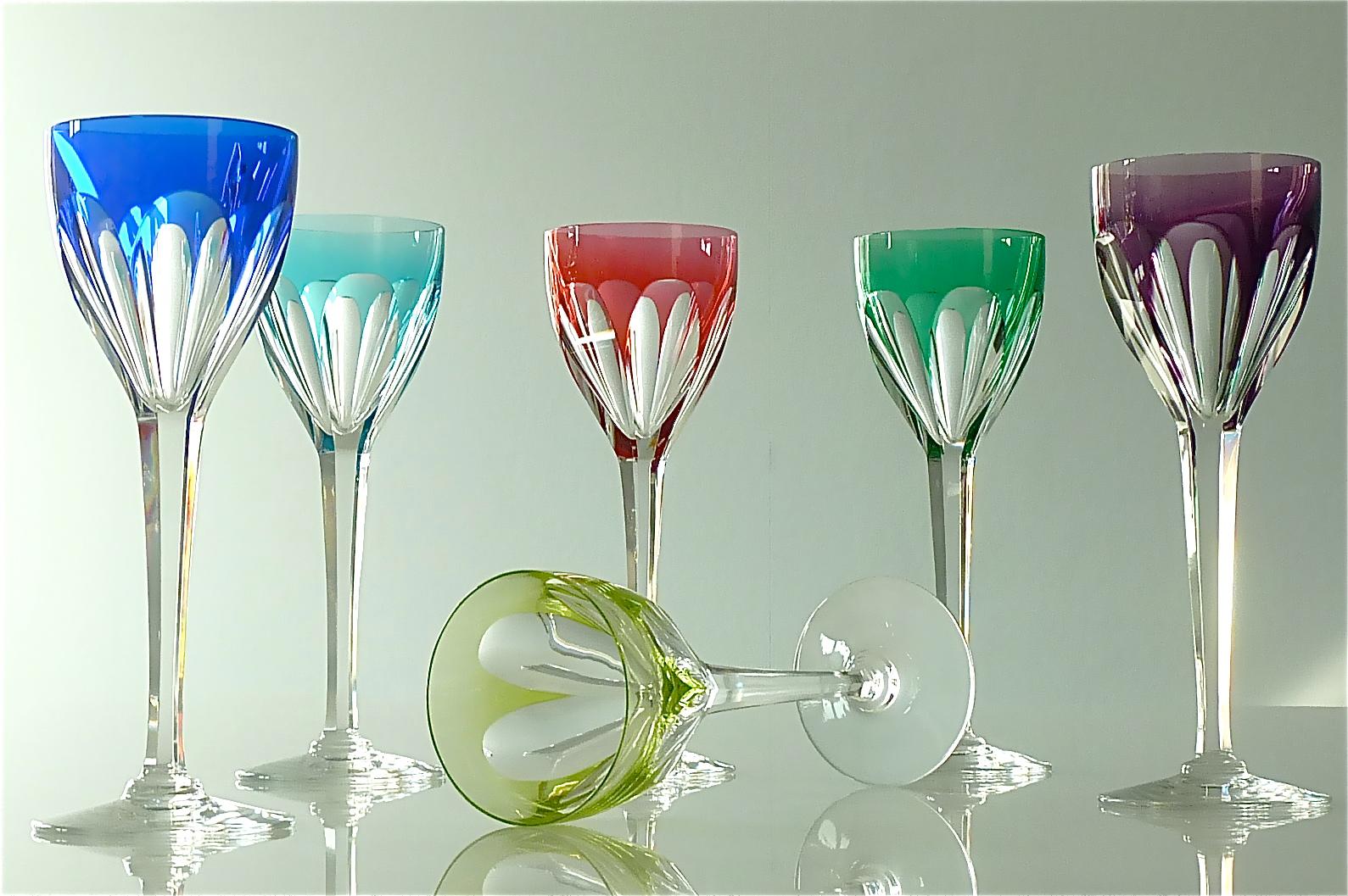Set of Six Saint Louis Crystal Cut Wine Glasses Stemware Moser Baccarat Style 10