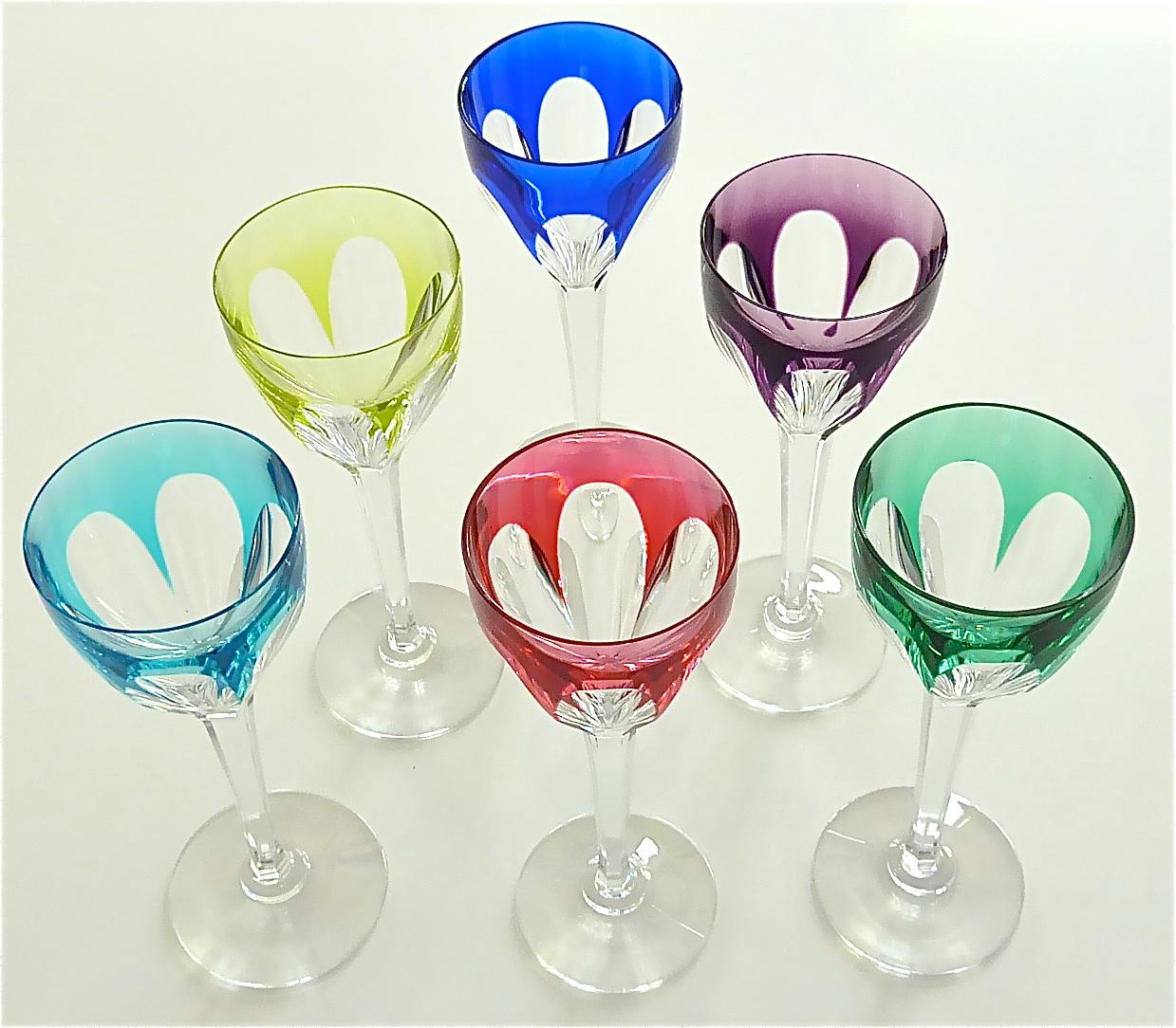 Faceted Set of Six Saint Louis Crystal Cut Wine Glasses Stemware Moser Baccarat Style