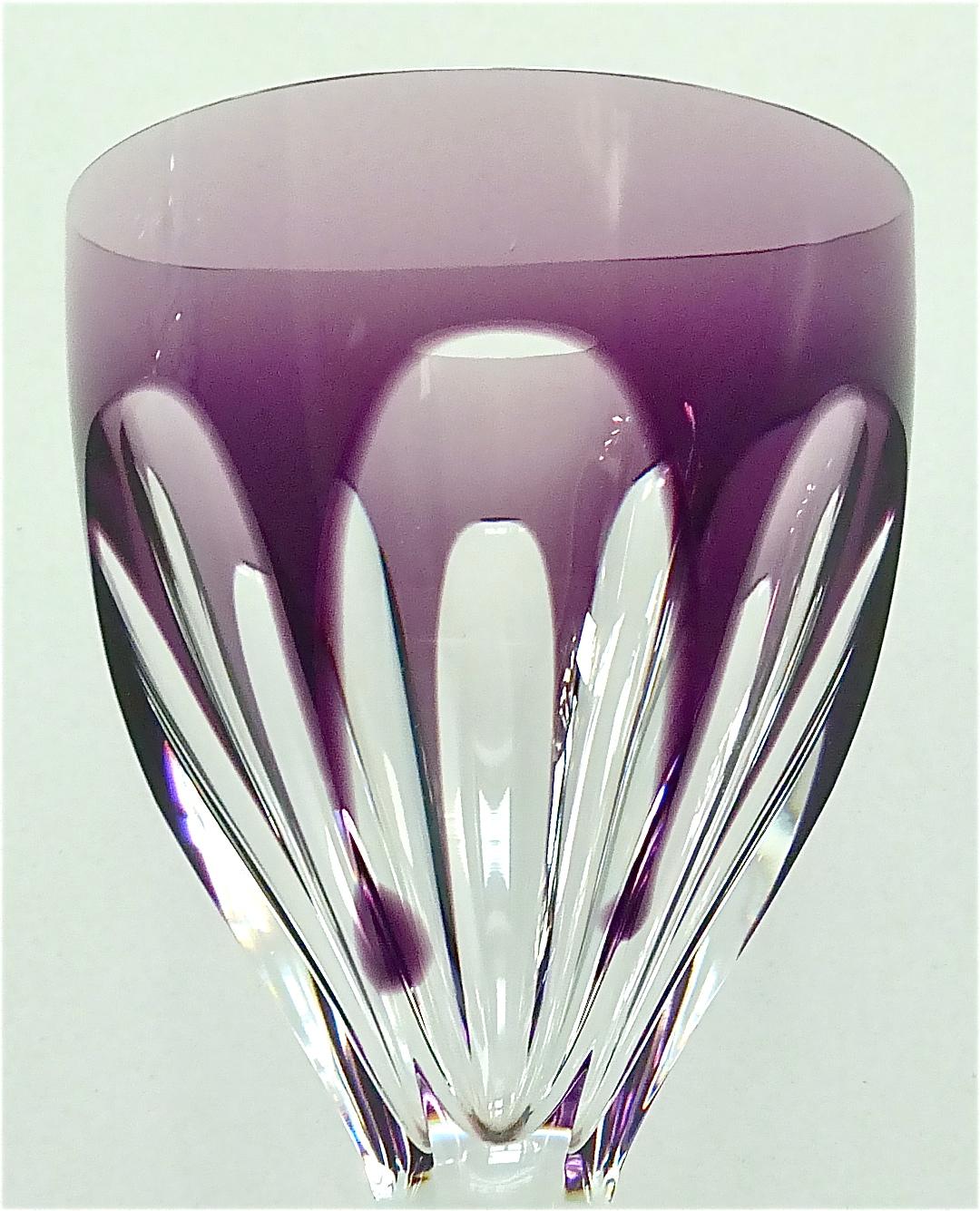 Mid-20th Century Set of Six Saint Louis Crystal Cut Wine Glasses Stemware Moser Baccarat Style