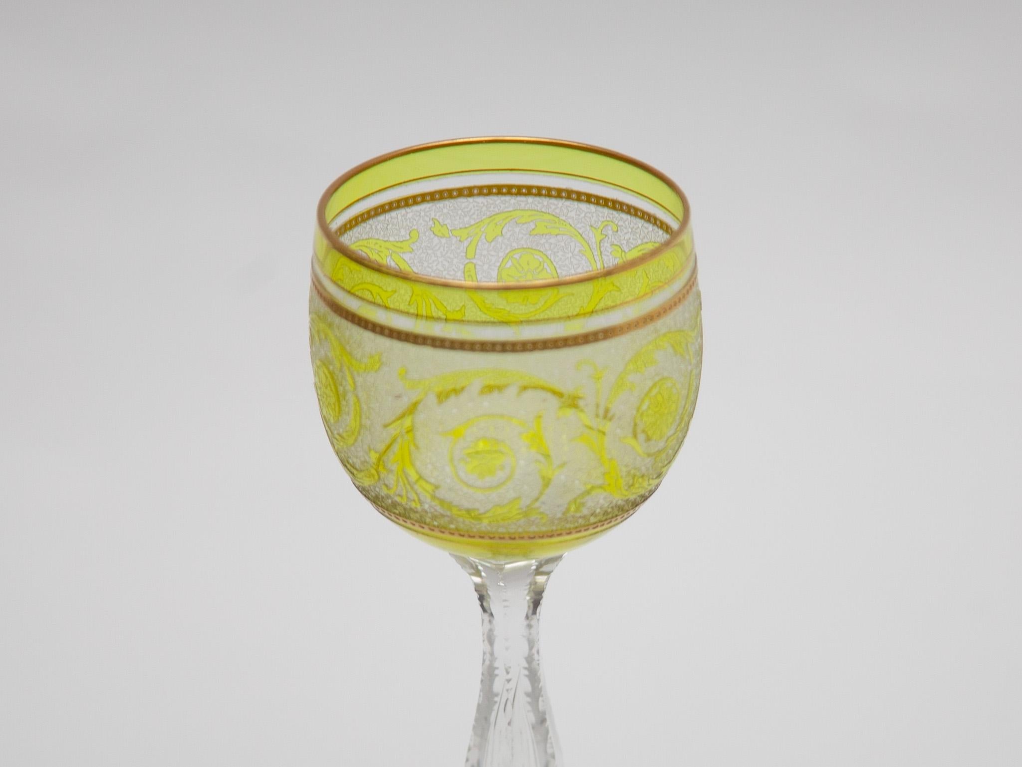 French Set of Six Saint-Louis, Thistle engraving Green Wine Glasses, 1910, France For Sale
