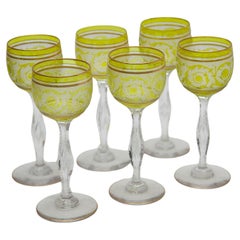 Set of Six Saint-Louis, Thistle engraving Green Wine Glasses, 1910, France