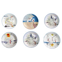 Set of Six Salvador Dali Limoges Plates, Space Theme, 1974