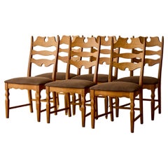 Set of Six Scalloped Back Dining Chairs by Henning Kjærnulf