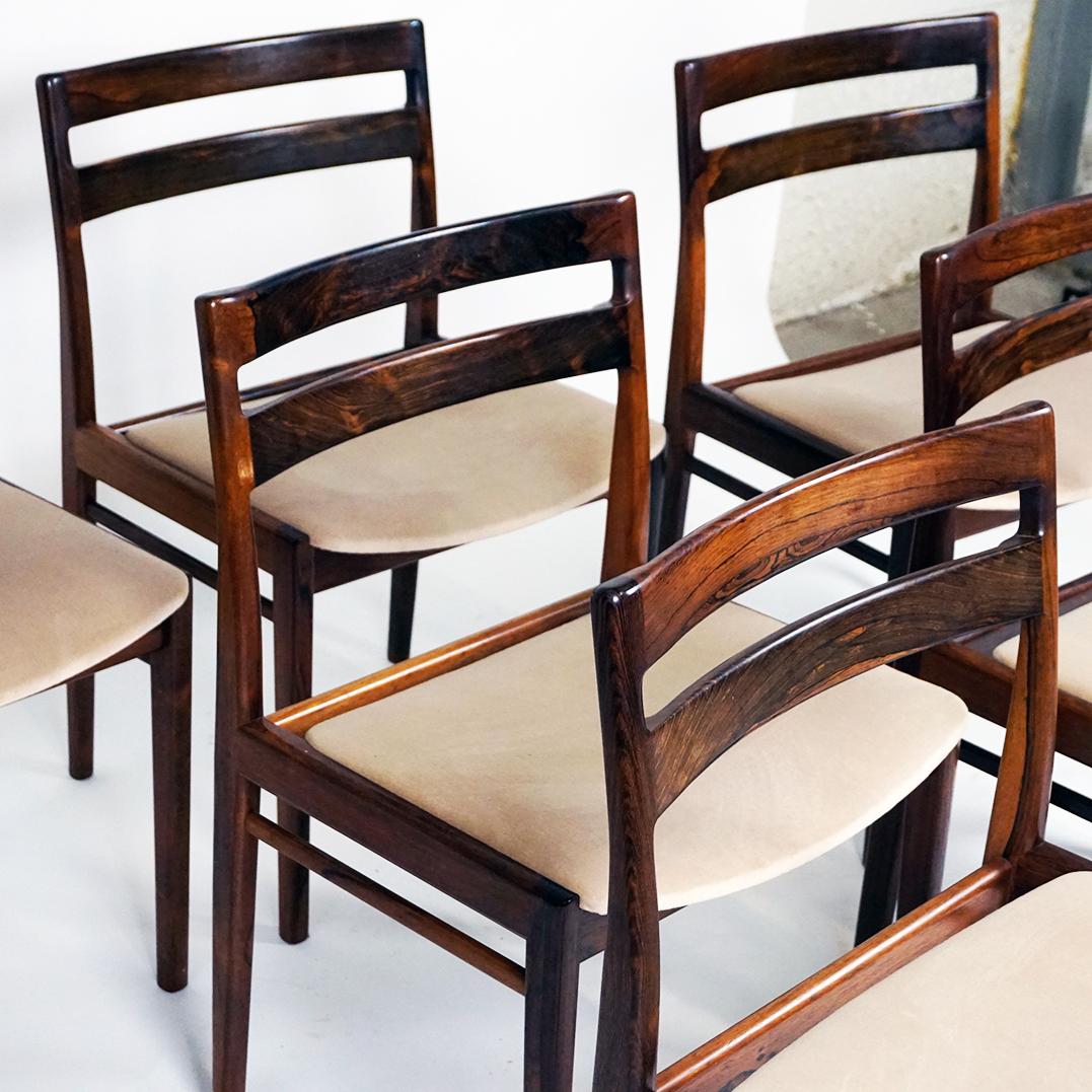 Danish Set of Six Scandinaavian Modern Rosewood Dining Chairs by Rosengren Hansen For Sale