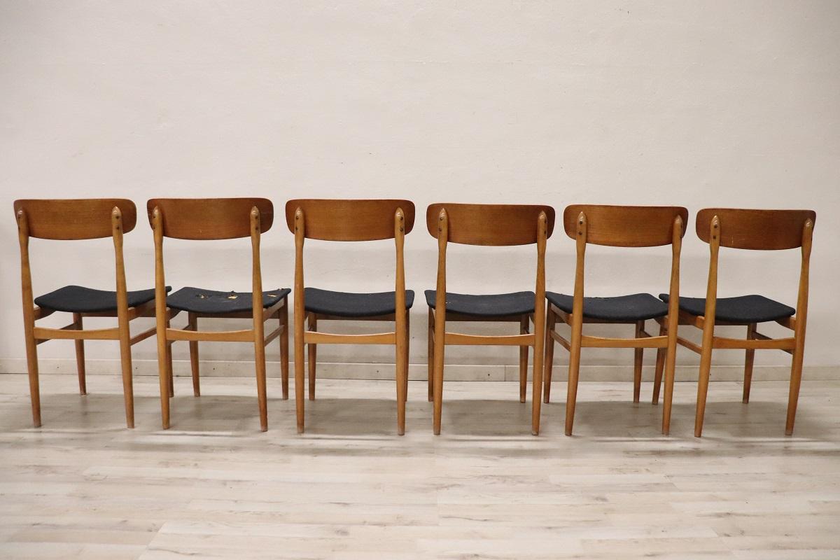 Beech Set of Six Scandinavian Design Dining Chairs, 1960s For Sale