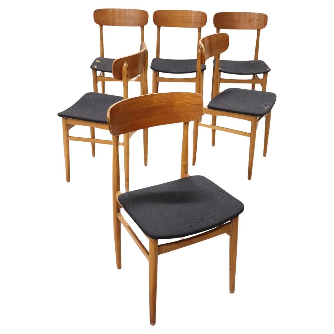 Set of Six Scandinavian Design Dining Chairs, 1960s For Sale