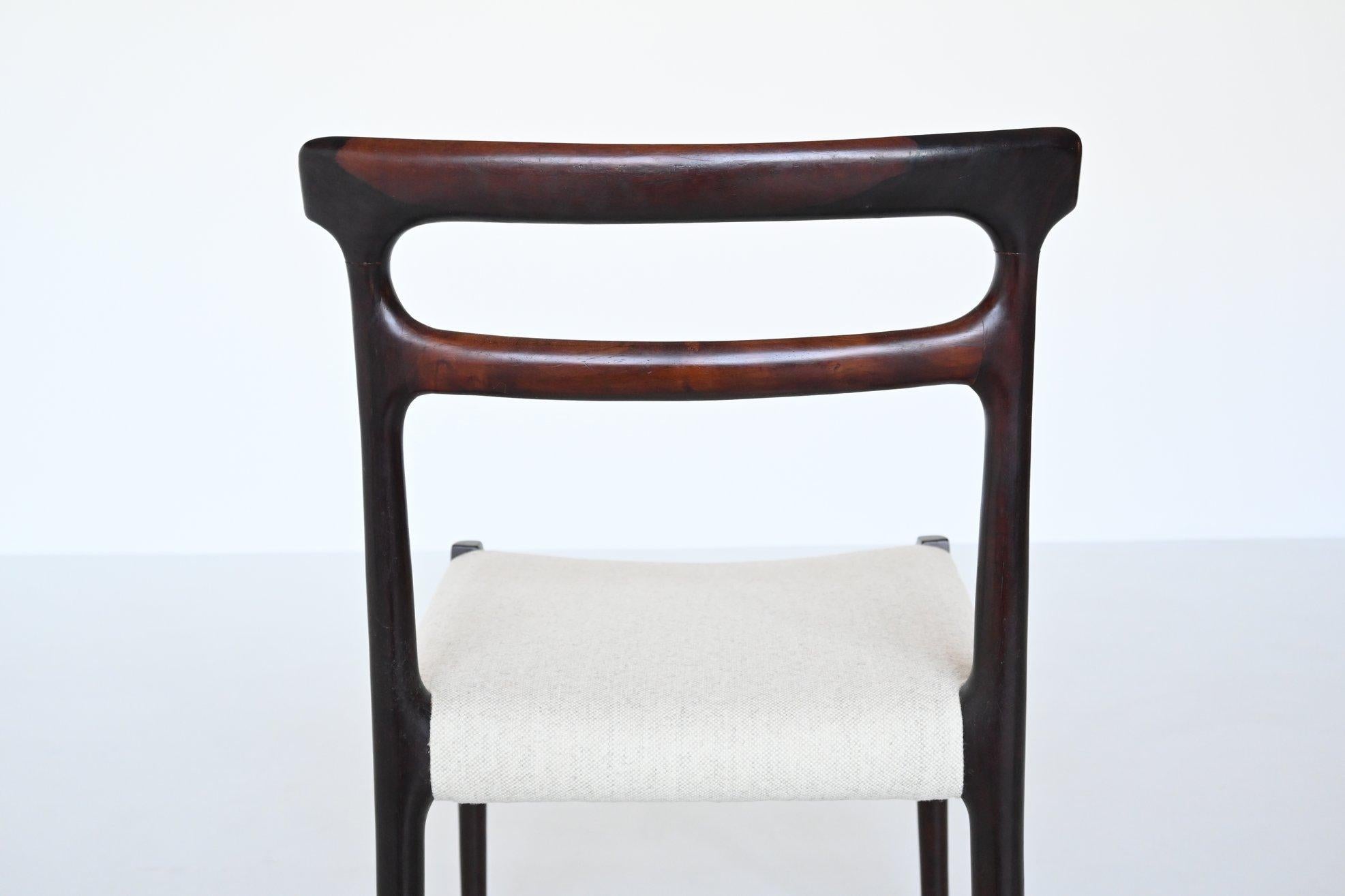 Set of Six Scandinavian Dining Chairs Rosewood, Denmark, 1960 8