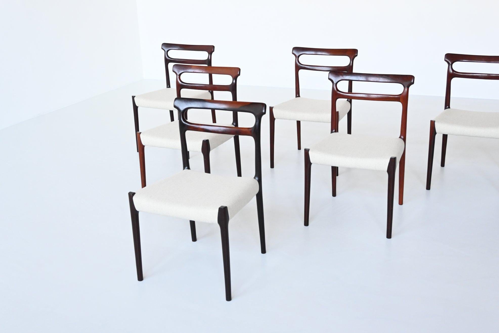 Set of Six Scandinavian Dining Chairs Rosewood, Denmark, 1960 In Good Condition In Etten-Leur, NL
