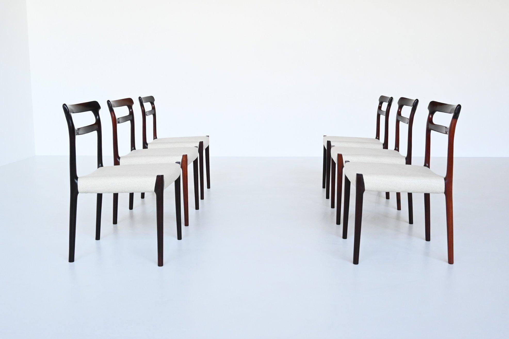 Mid-20th Century Set of Six Scandinavian Dining Chairs Rosewood, Denmark, 1960