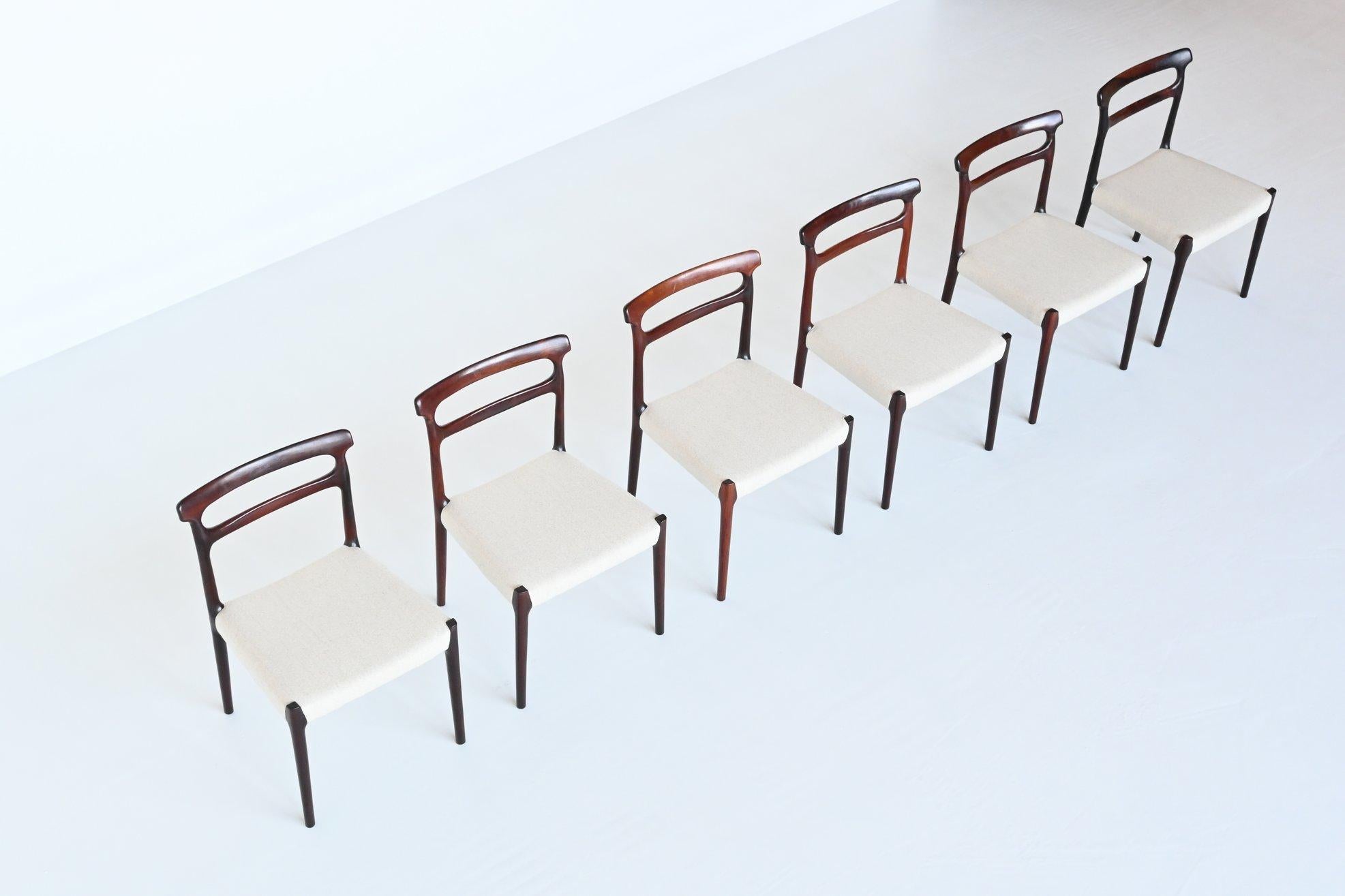 Set of Six Scandinavian Dining Chairs Rosewood, Denmark, 1960 1