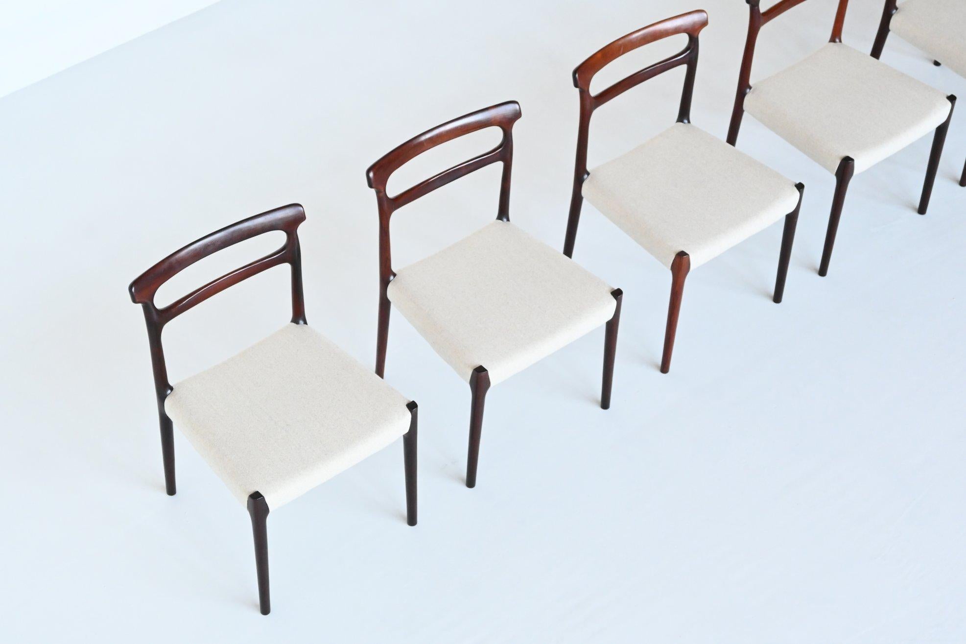 Set of Six Scandinavian Dining Chairs Rosewood, Denmark, 1960 2