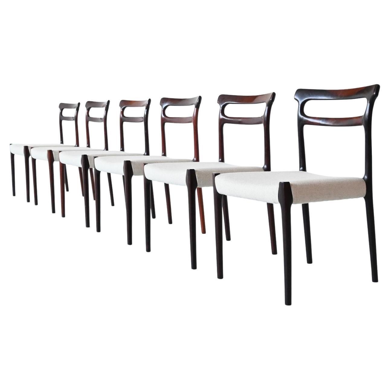 Set of Six Scandinavian Dining Chairs Rosewood, Denmark, 1960
