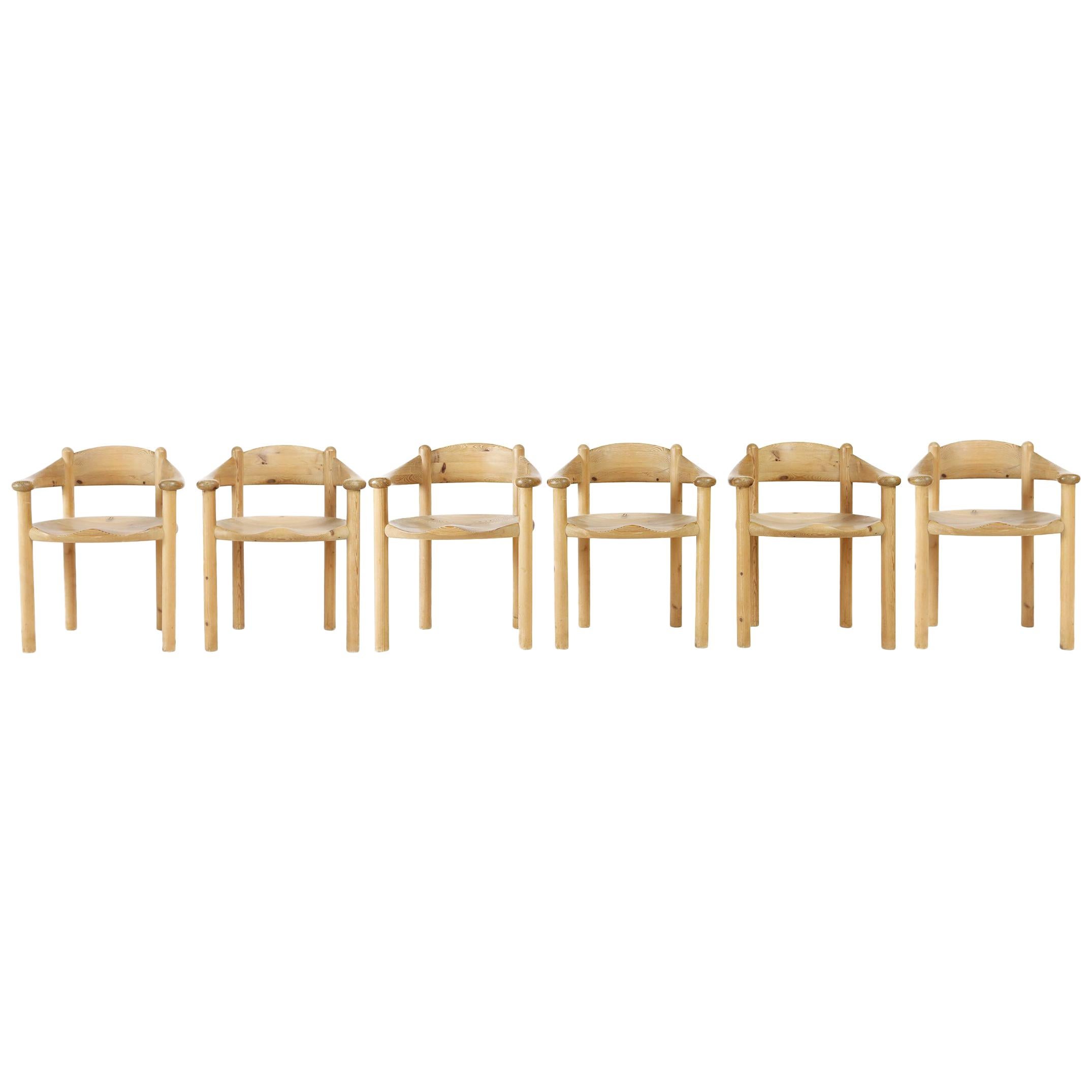 Set of Six Scandinavian Dining Room Chairs in Pine by Rainer Daumiller For Sale