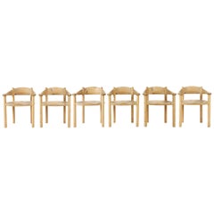 Set of Six Scandinavian Dining Room Chairs in Pine by Rainer Daumiller