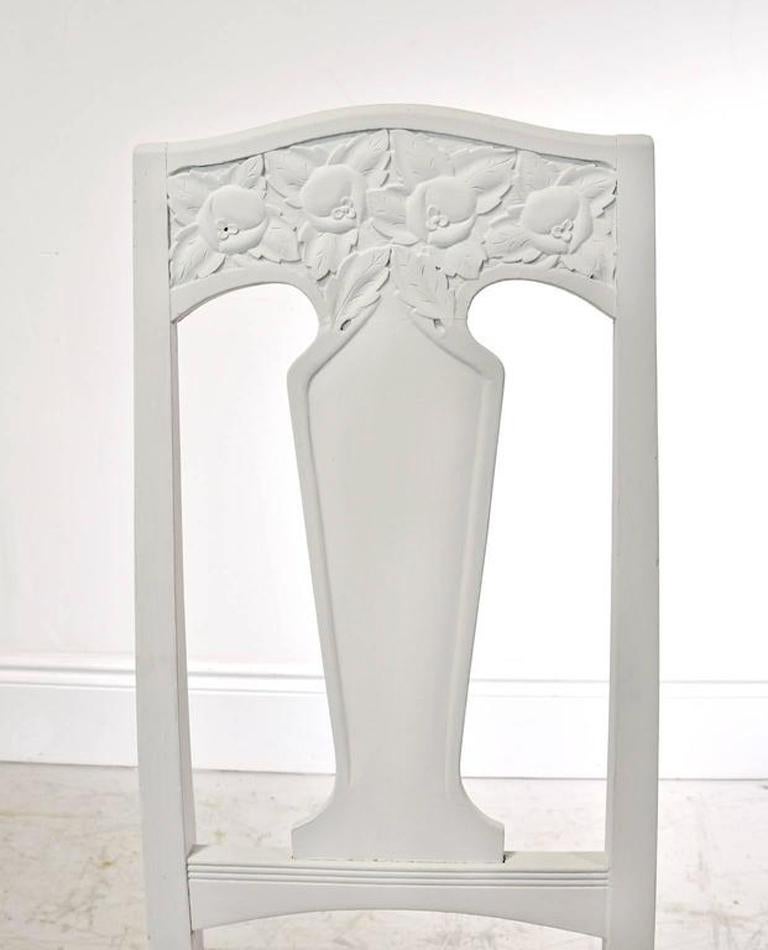 Set of Six Scandinavian Jugendstil Dining Chairs with Upholstered Seats For Sale 1