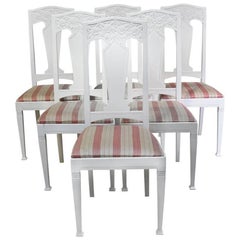 Set of Six Scandinavian Jugendstil Dining Chairs with Upholstered Seats