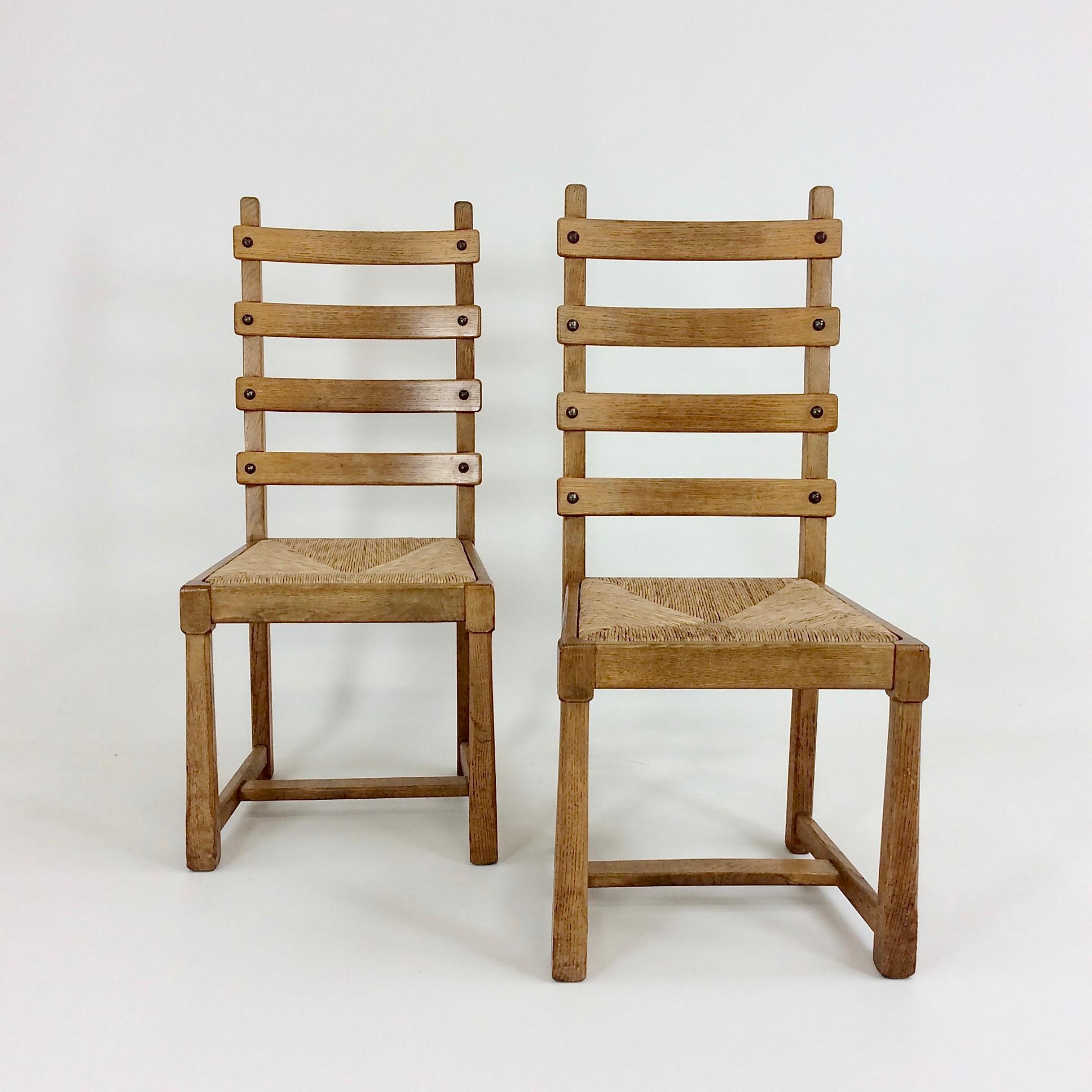 Mid-20th Century Set of Six Scandinavian Midcentury Oak and Straw Chairs, circa 1950