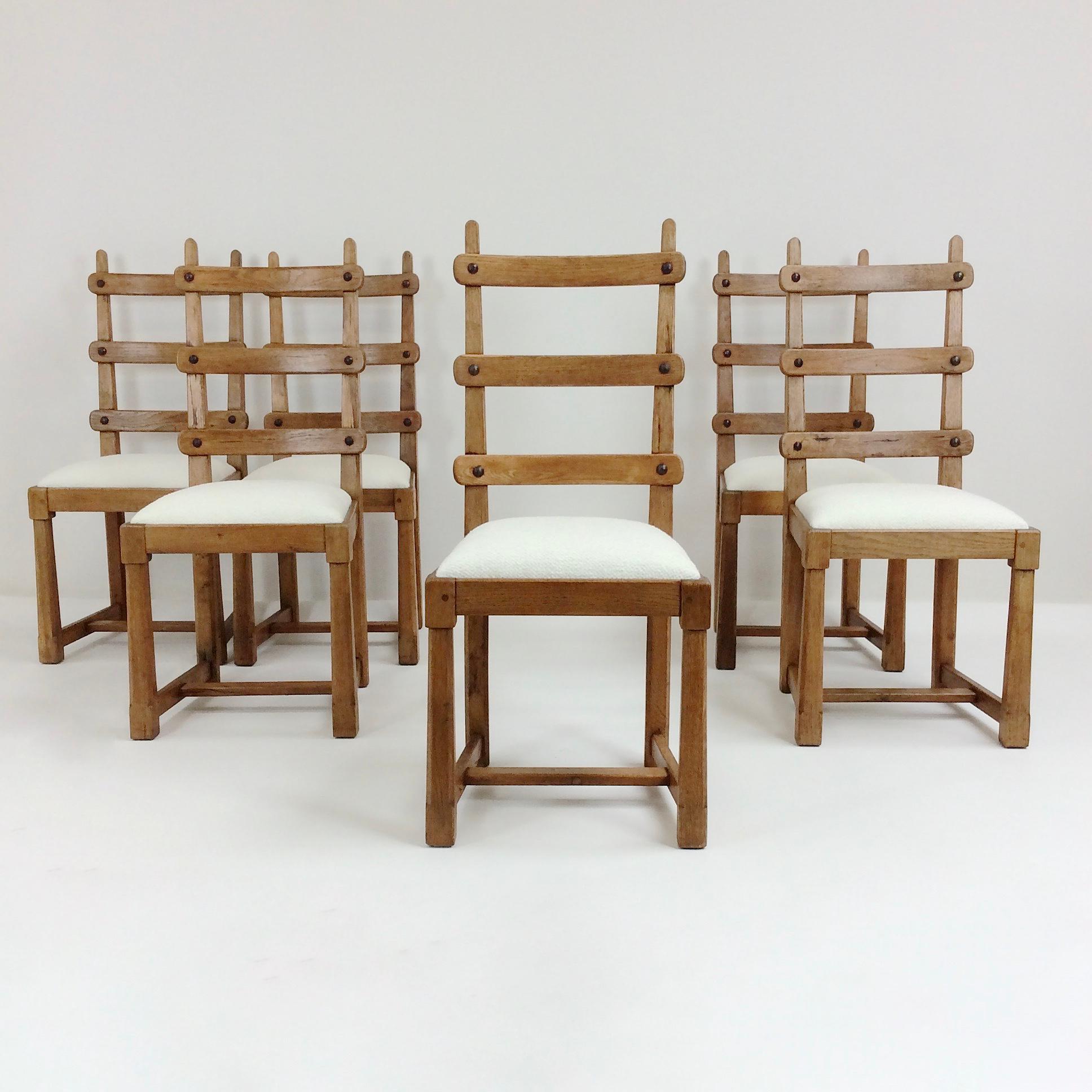 Elegant set of six scandinavian chairs, circa 1950.
Oak, new upholstery off-white boucle fabric .
Dimensions: 105cm H, 46 cm W, 48 cm D, seat height 48 cm.
Good original condition.
All purchases are covered by our Buyer Protection Guarantee.
This