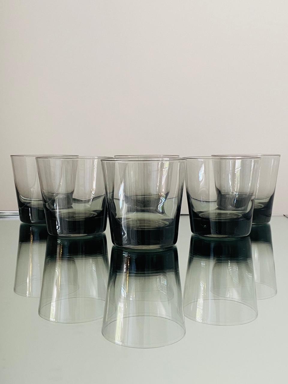 Set of Six Scandinavian Modern Smoked Grey Cocktail Glasses, c. 1960's 5