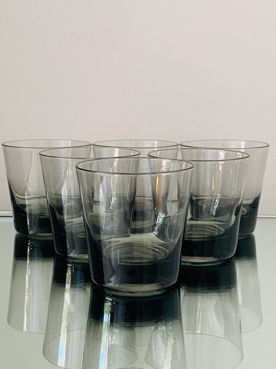 Set of Six Scandinavian Modern Smoked Grey Cocktail Glasses, c. 1960's 6
