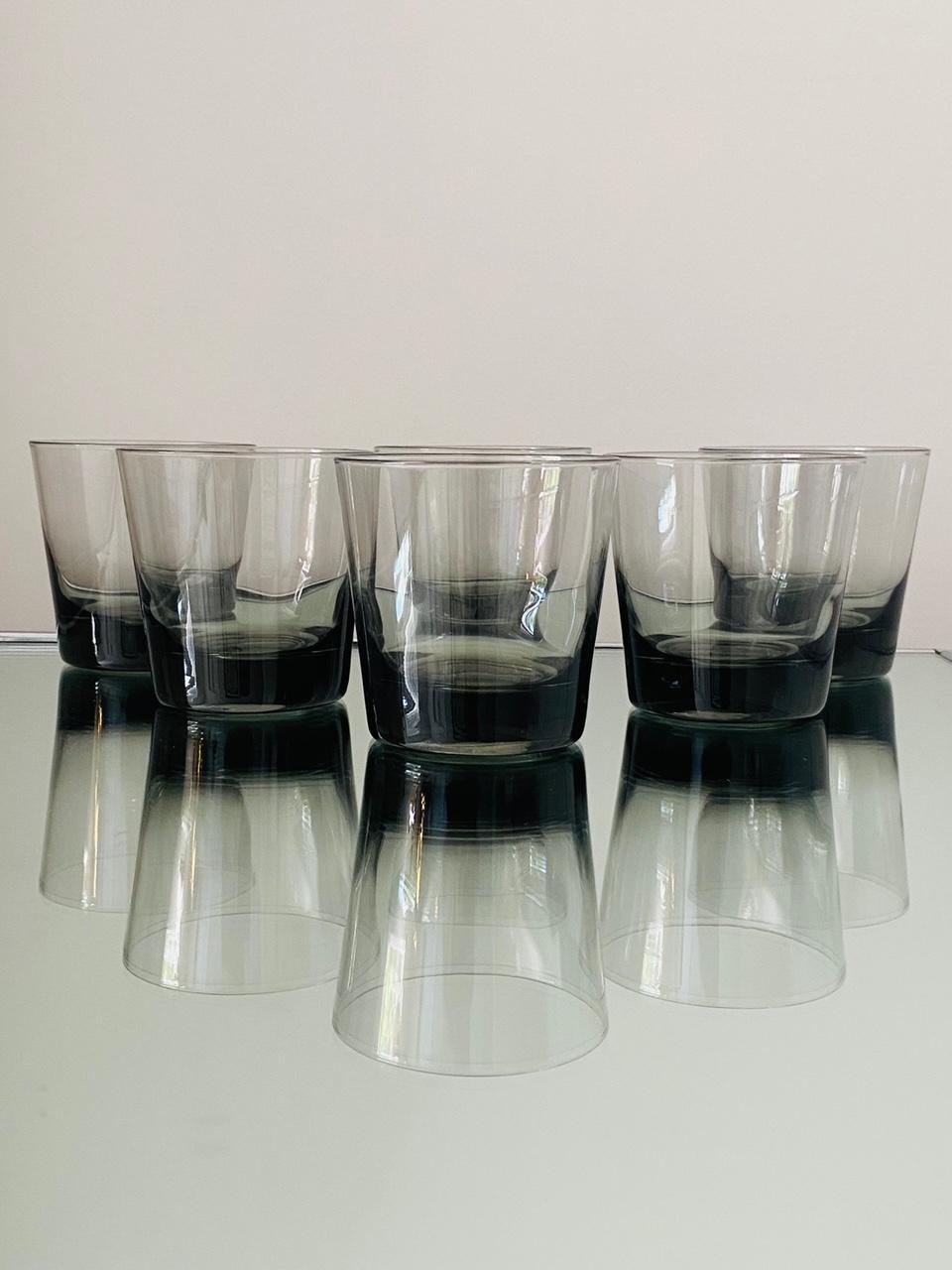 Set of Six Scandinavian Modern Smoked Grey Cocktail Glasses, c. 1960's 7