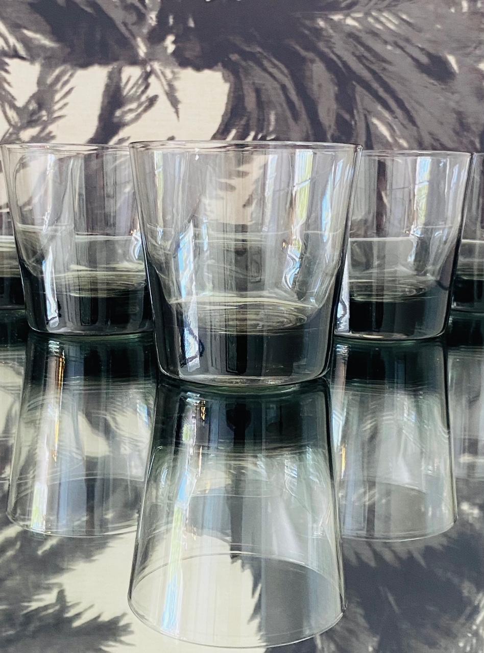 Blown Glass Set of Six Scandinavian Modern Smoked Grey Cocktail Glasses, c. 1960's