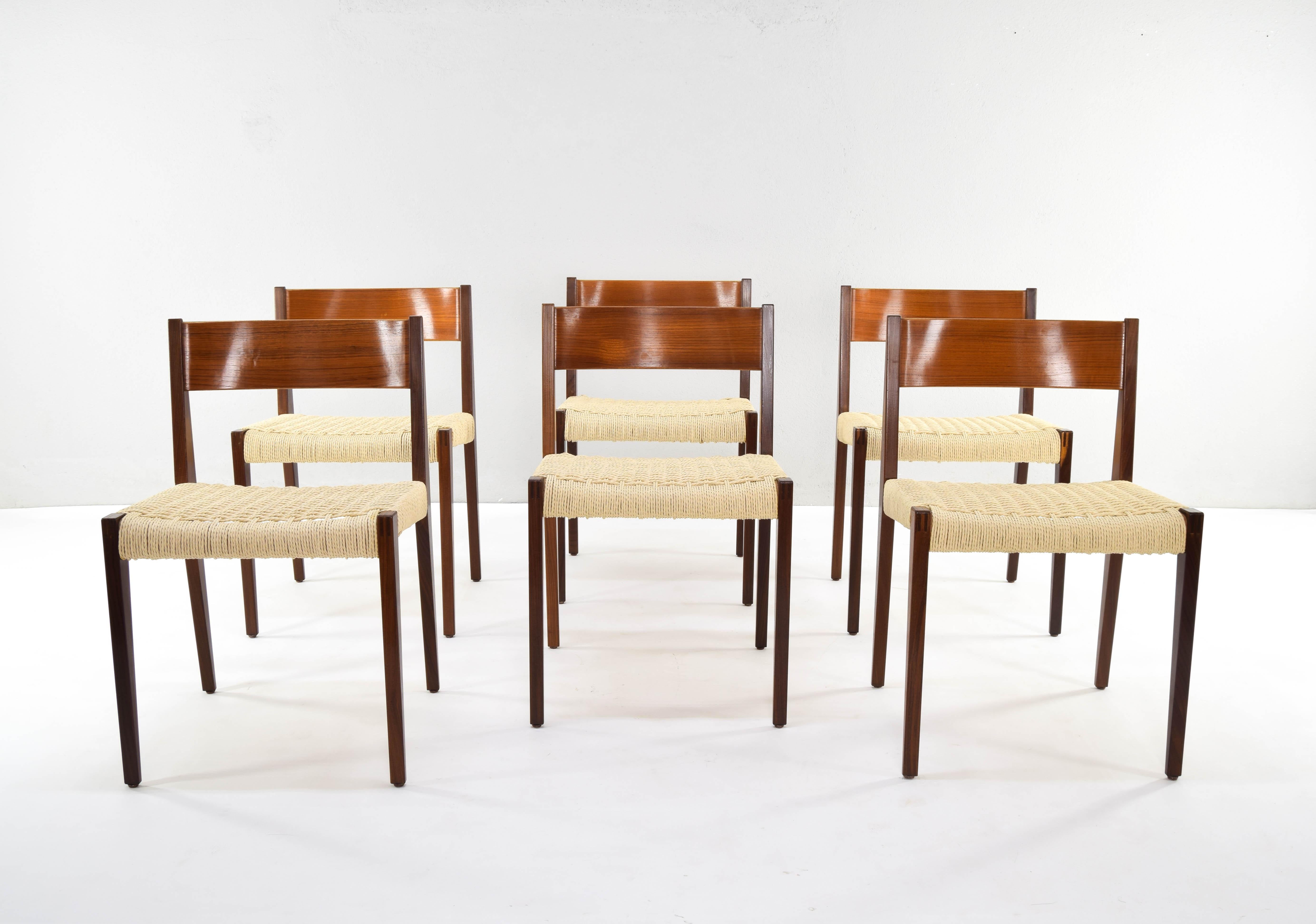 Danish Set of Six Scandinavian Modern Teak Pia Chairs by Poul Cadovius, Denmark 60s
