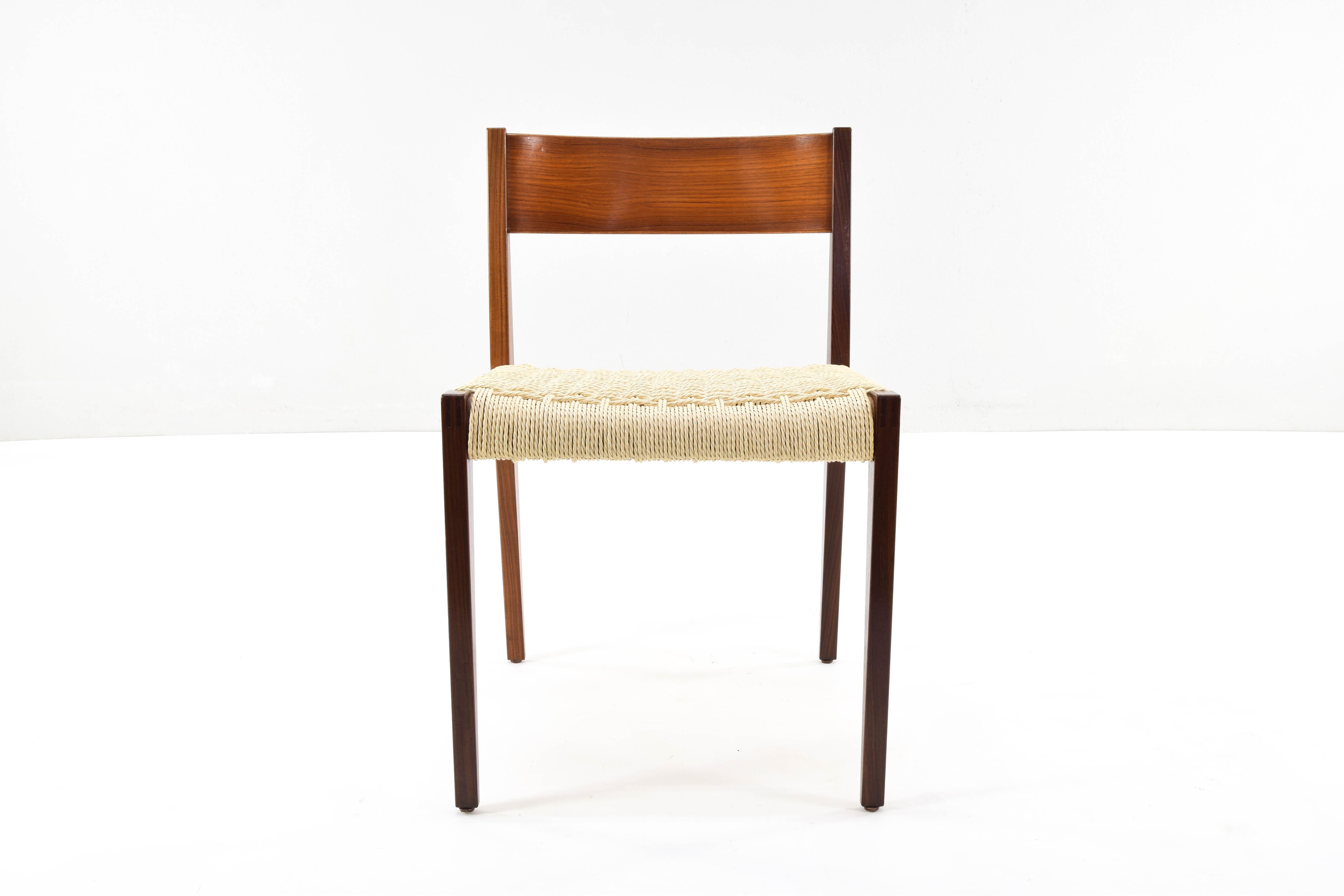 Papercord Set of Six Scandinavian Modern Teak Pia Chairs by Poul Cadovius, Denmark 60s