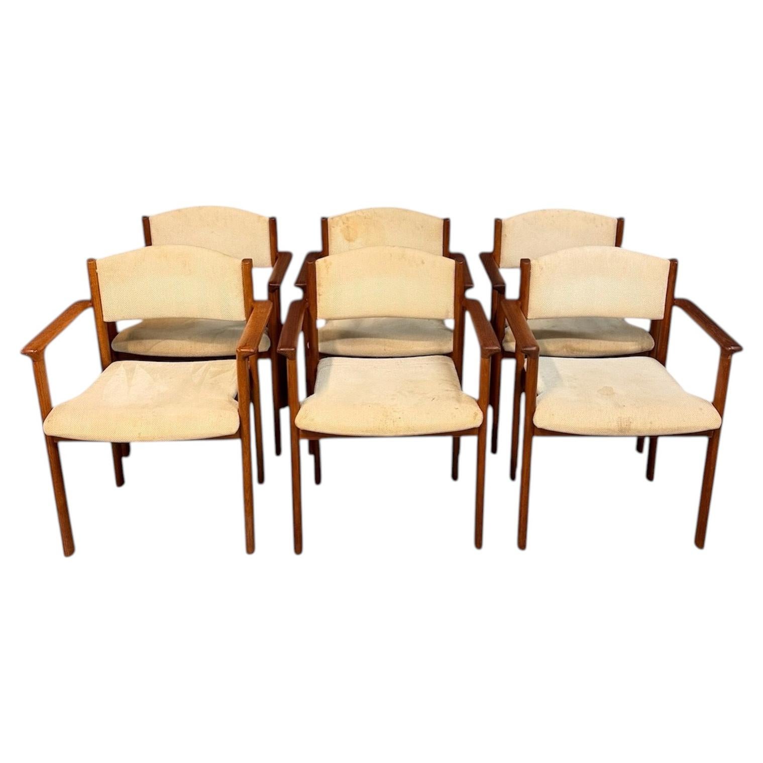 Set of Six Scandinavian Modern Teak Stacking Armchairs, Denmark or Norway, 1970s For Sale