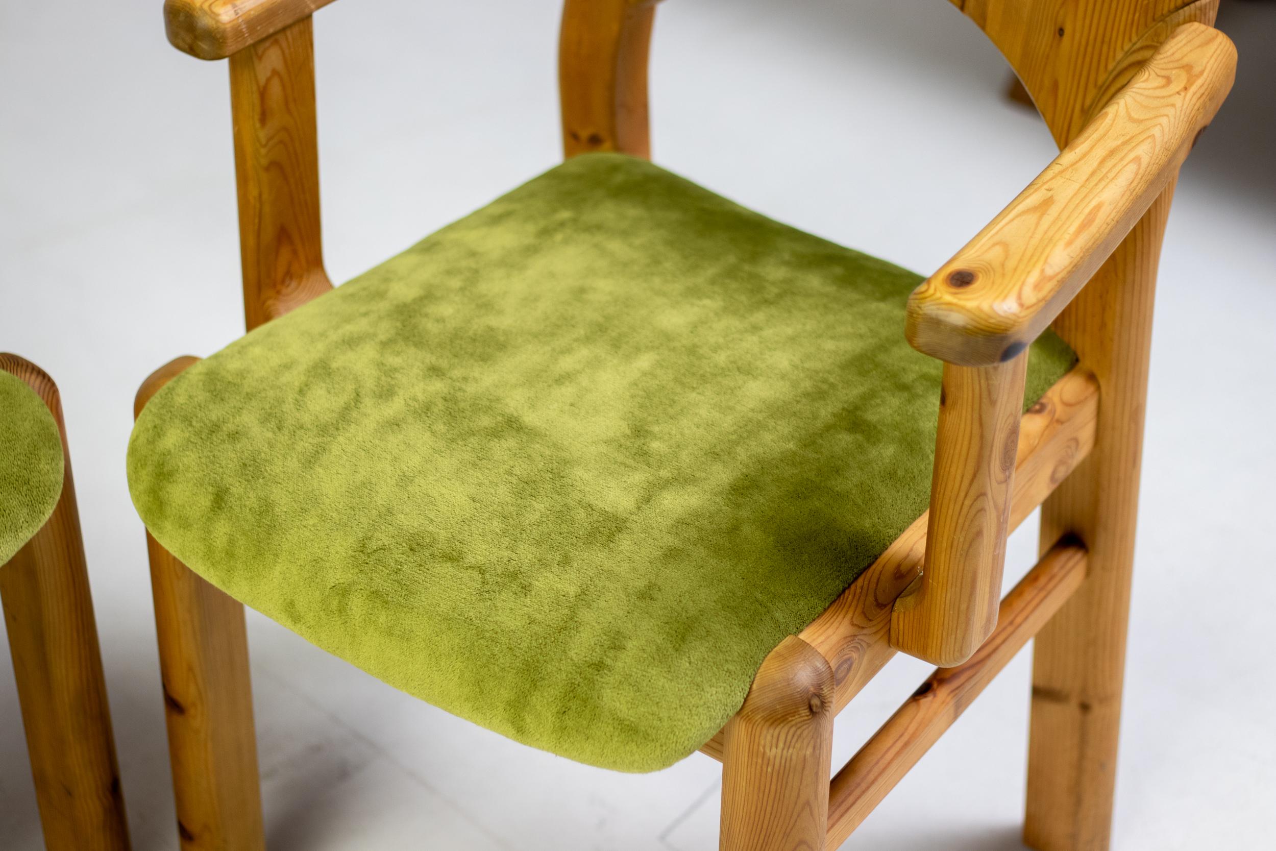 Swedish Set of Six Scandinavian Moss and Pine Dining Chairs For Sale