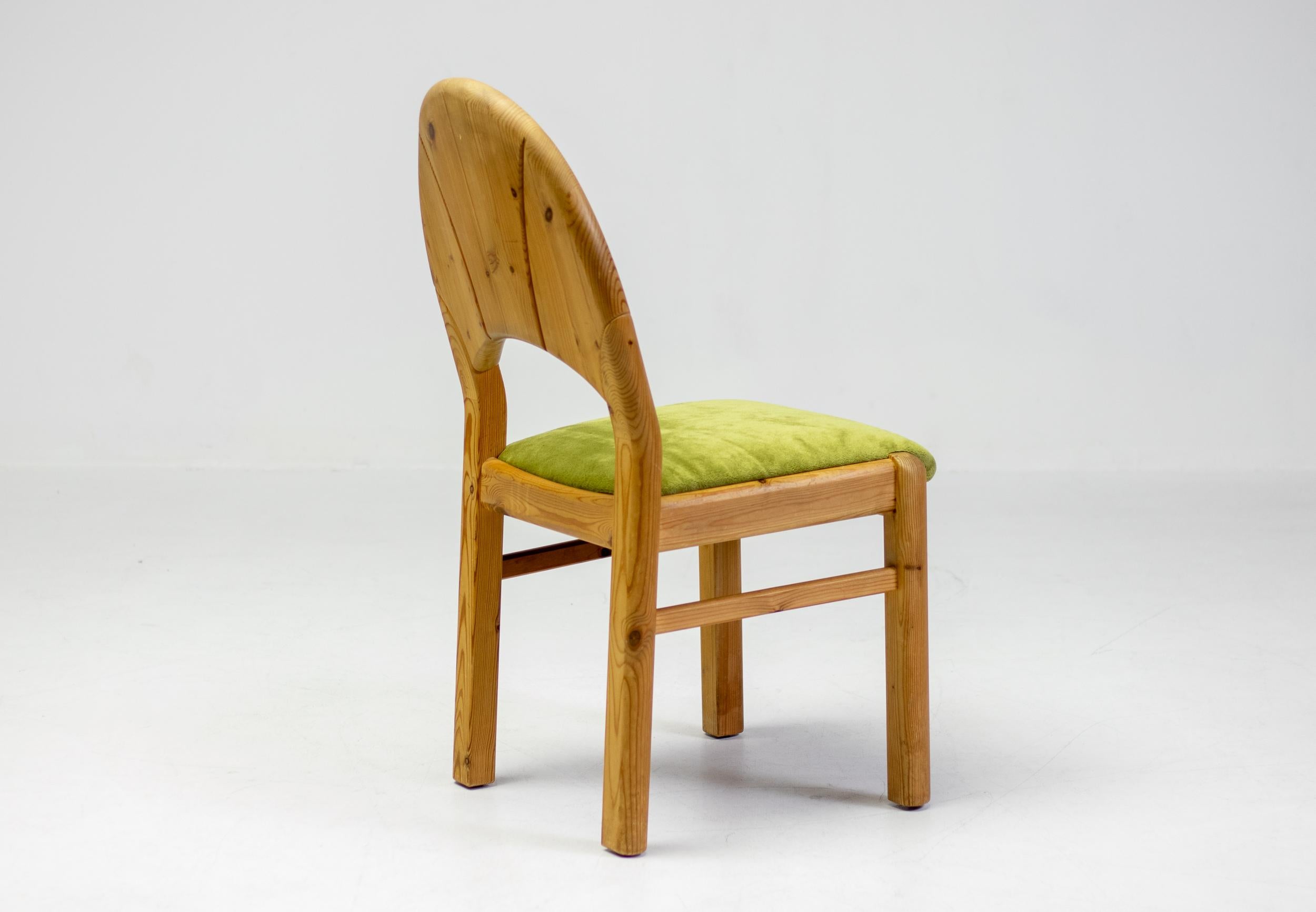 Fabric Set of Six Scandinavian Moss and Pine Dining Chairs For Sale