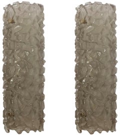 Juego de seis apliques con cristal de Murano marrón ahumado de textura gruesa. Italia, años 70.