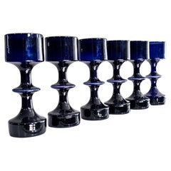 Set of Six Sculptural Blue Glass Vases by Kaj Franck, Nuutajärvi Notsjö, Finland