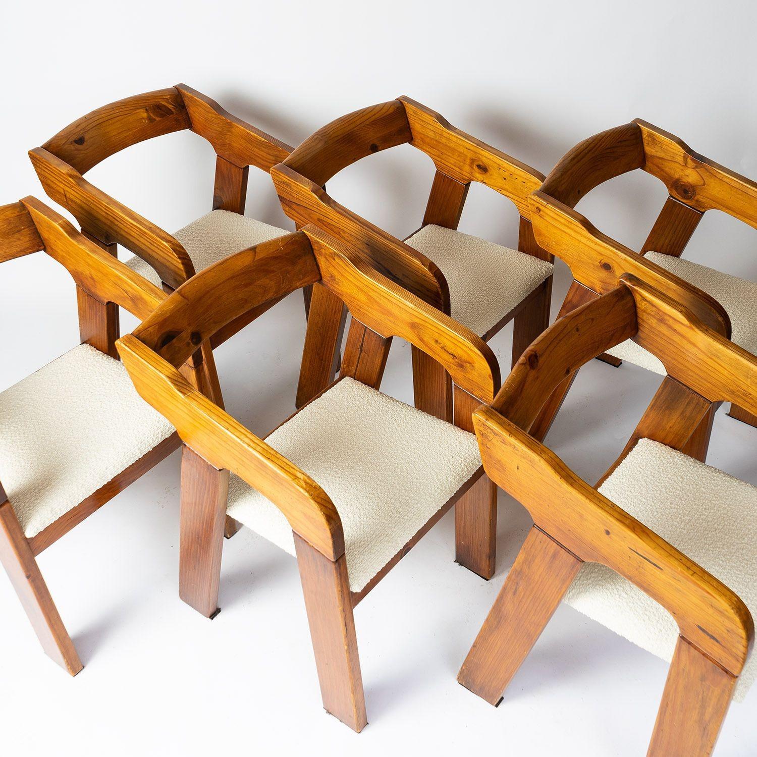 Set of Six Sculptural Brutalist Dining Chairs with Bouclé Upholstery 8